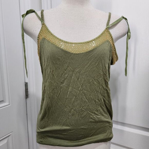 Danier green cami tank with sequin - Picture 1 of 8